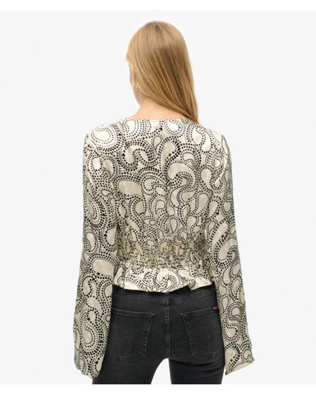Superdry Gray & Co 70s Sleeve Pleated Woven Top