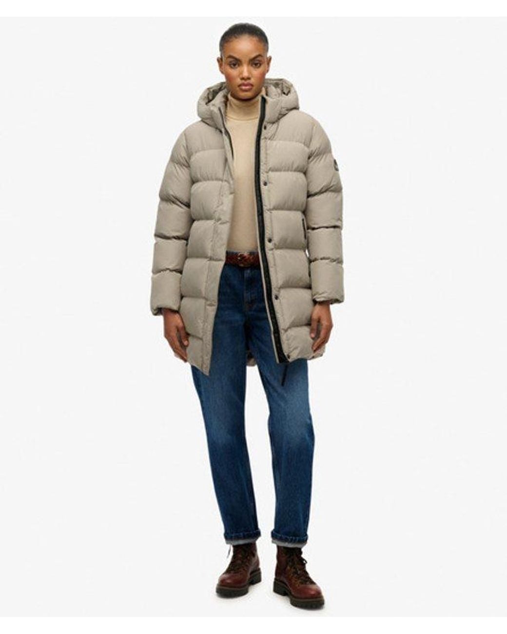 Superdry Gray & Co Hooded Sports Puffer Mid Length Jacket