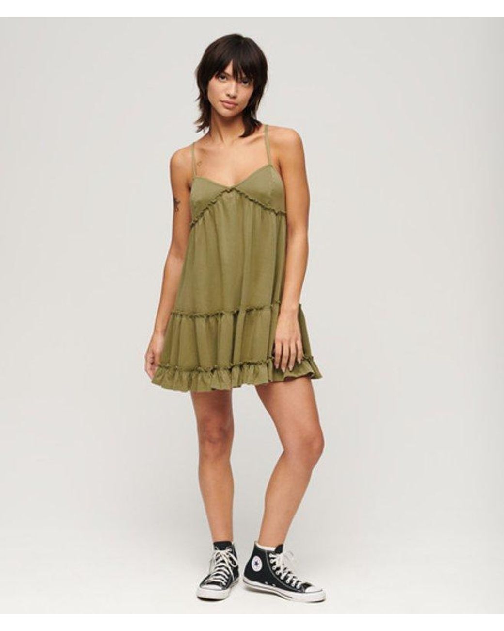Superdry Green & Co Jersey Tiered Cami Mini Dress