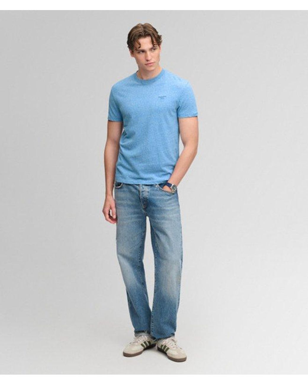 Superdry Blue & Co Essential Serif Logo Embroidered T-shirt for men