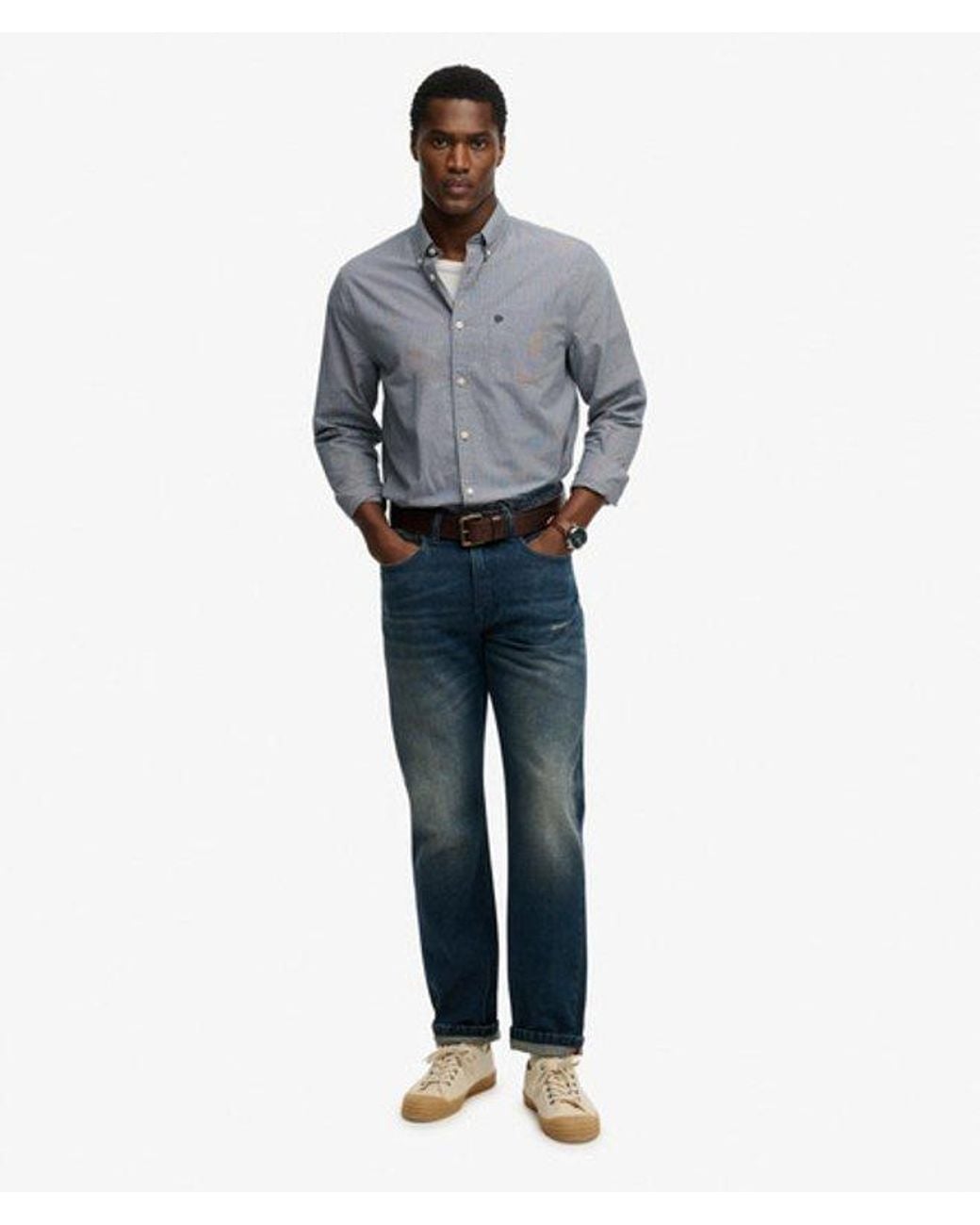 Superdry Gray Preppy Poplin Long Sleeve Shirt for men