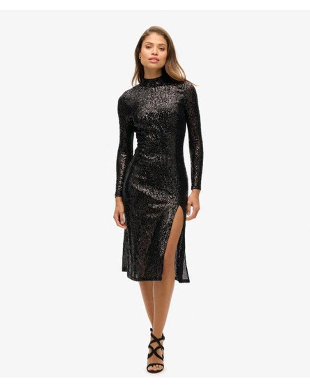 Superdry Black & Co Slim Fit Backless Sequin Midi Dress
