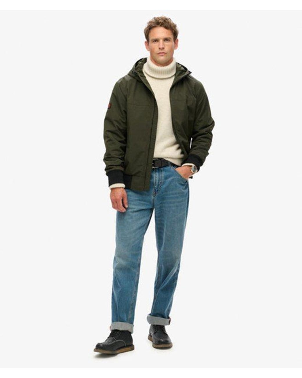 Superdry Green & Co Classic Embroidered Logo Surplus Nylon Hooded Bomber Jacket for men
