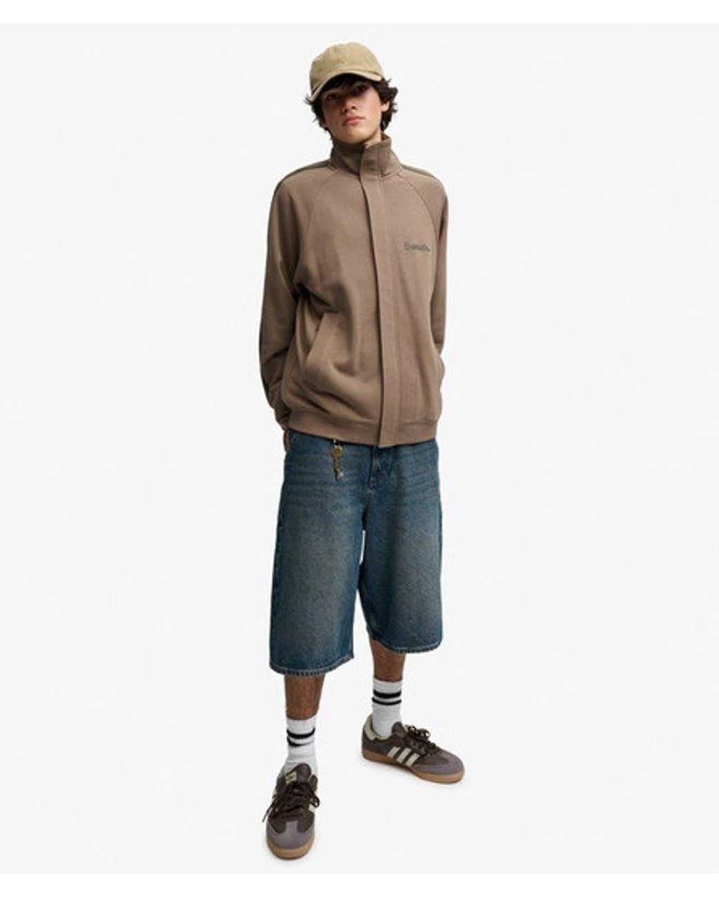 Superdry Brown Bench High Neck Stripe Track Top for men