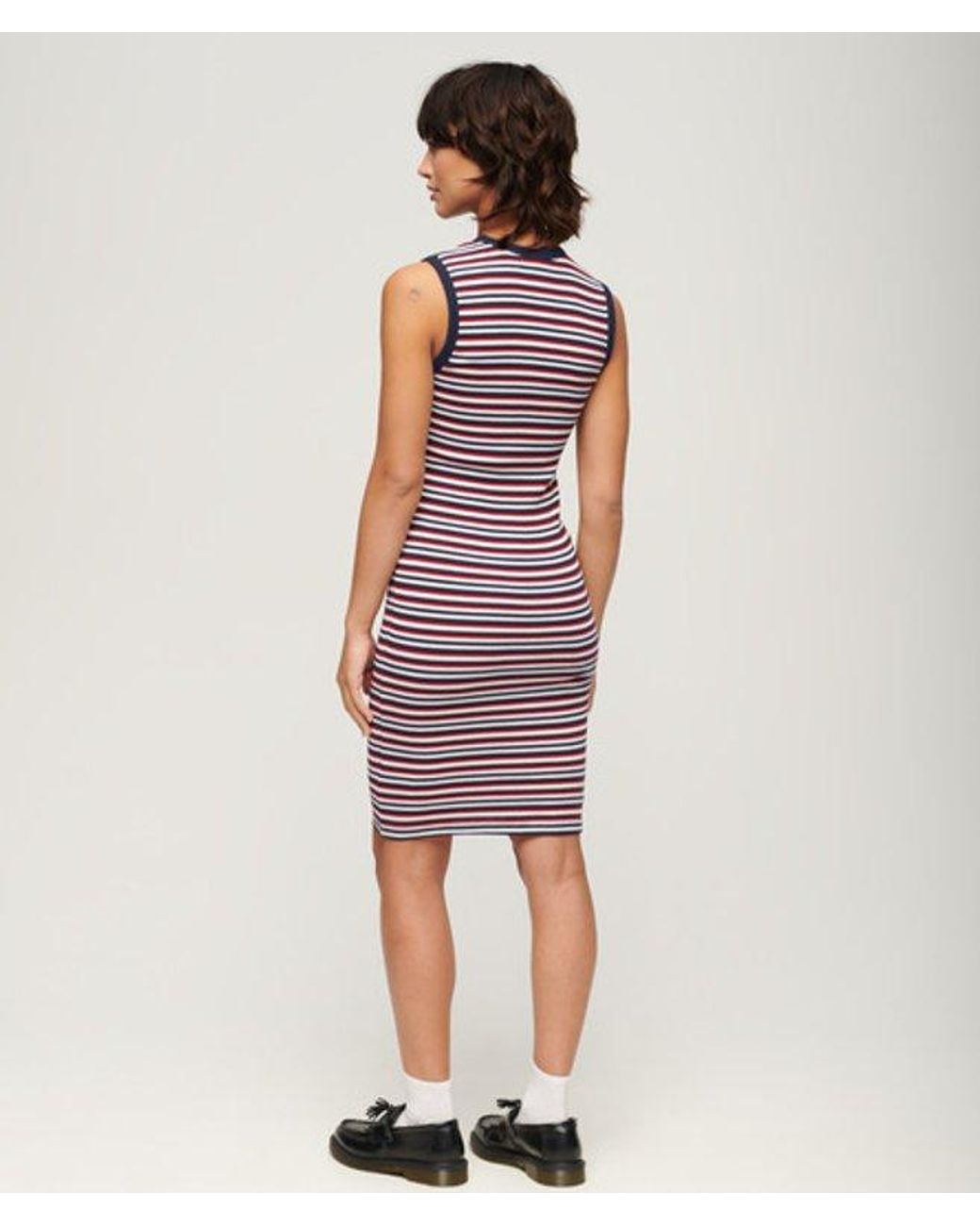 Superdry Red & Co Cotton Stripe Rib Bodycon Midi Dress