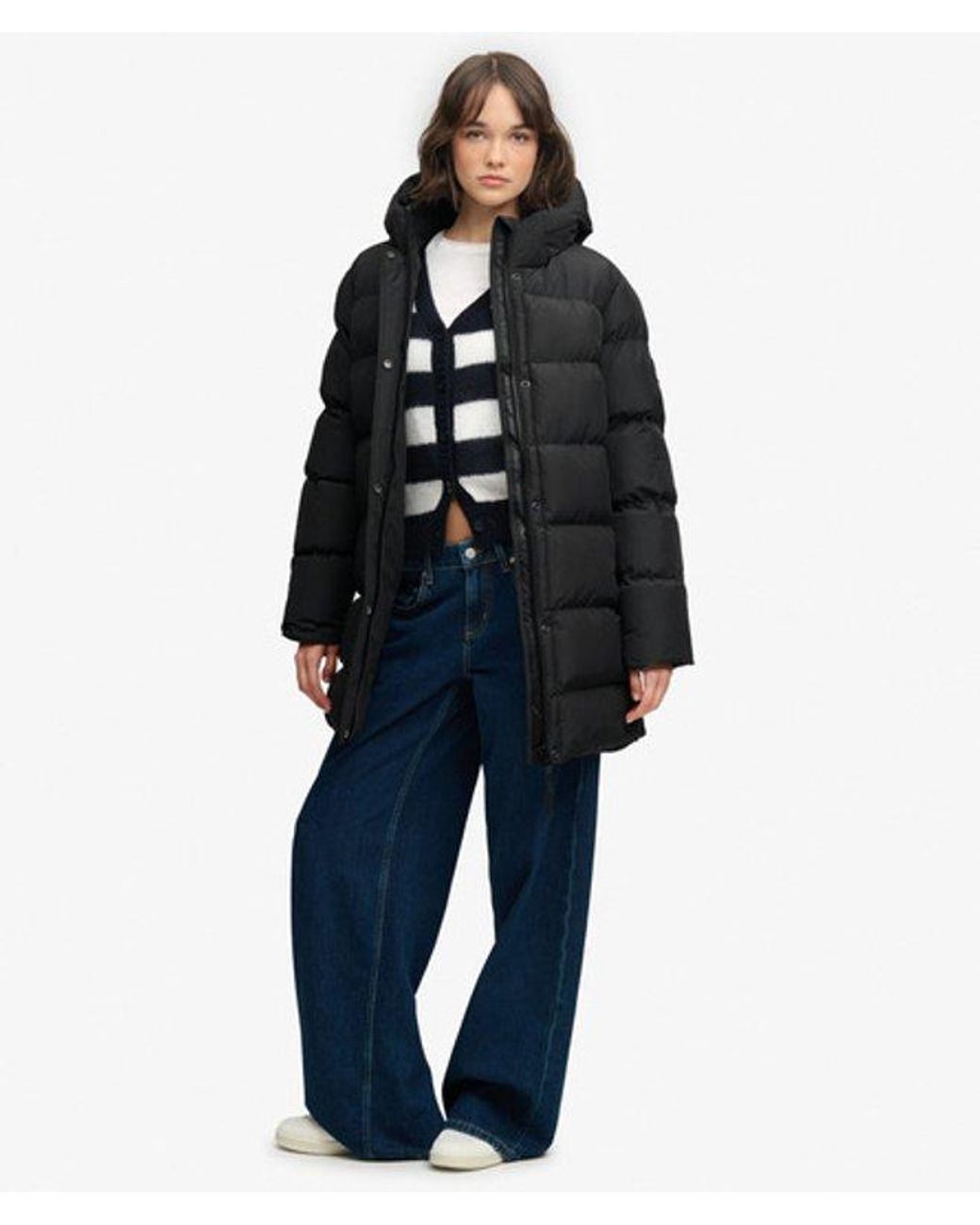 Superdry Black & Co Hooded Sports Puffer Mid Length Jacket