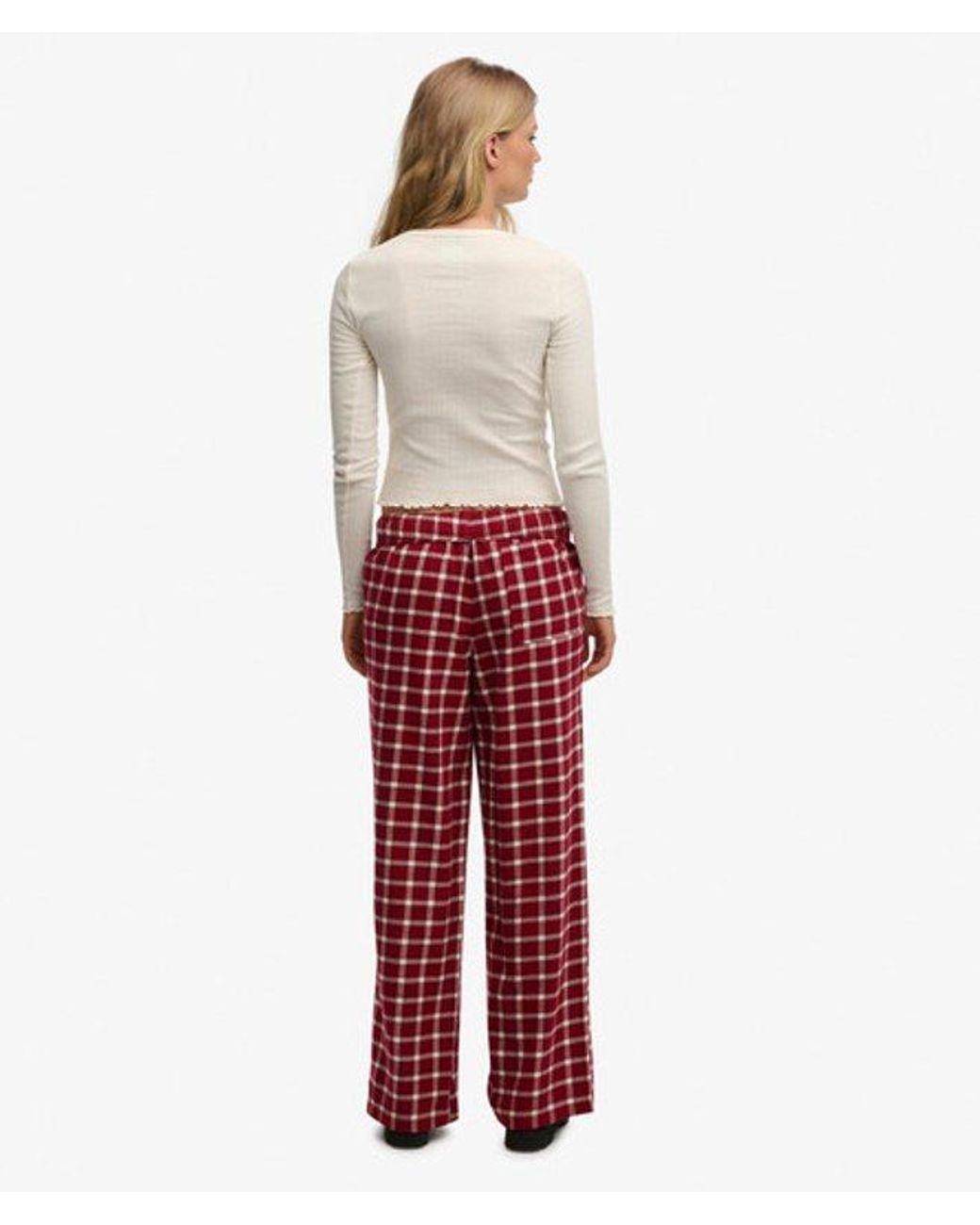 Superdry Red & Co Cotton Check Elastic Trousers