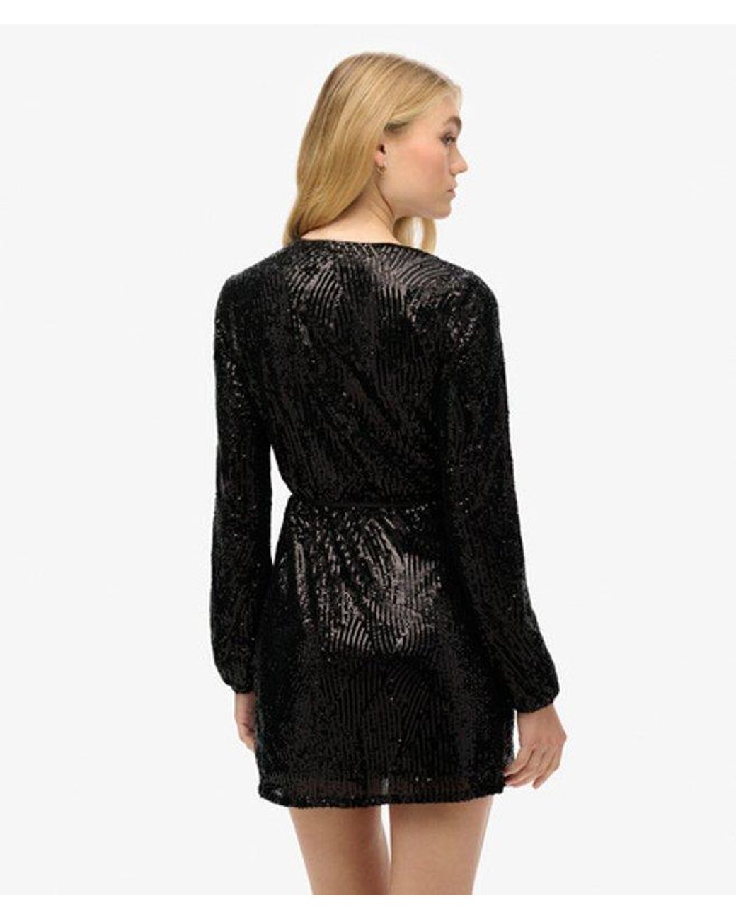Superdry Black & Co Sequin Wrap Mini Dress