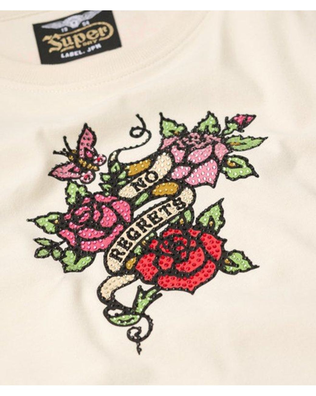 Superdry Natural & Co Embroidered Graphic Small Tattoo Rhinestone Fitted T-shirt