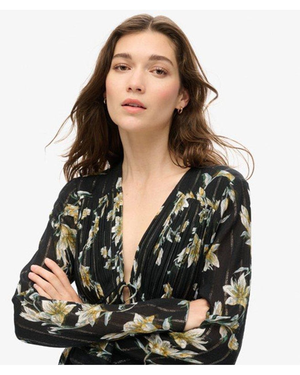 Superdry Black & Co 70s Sleeve Pleated Woven Top