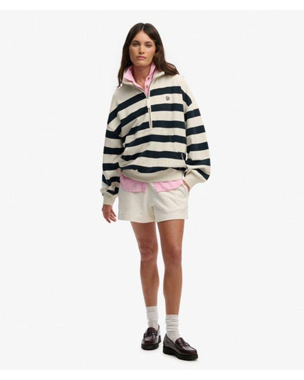 Superdry Studios Stripe Half Zip Sweatshirt in het White