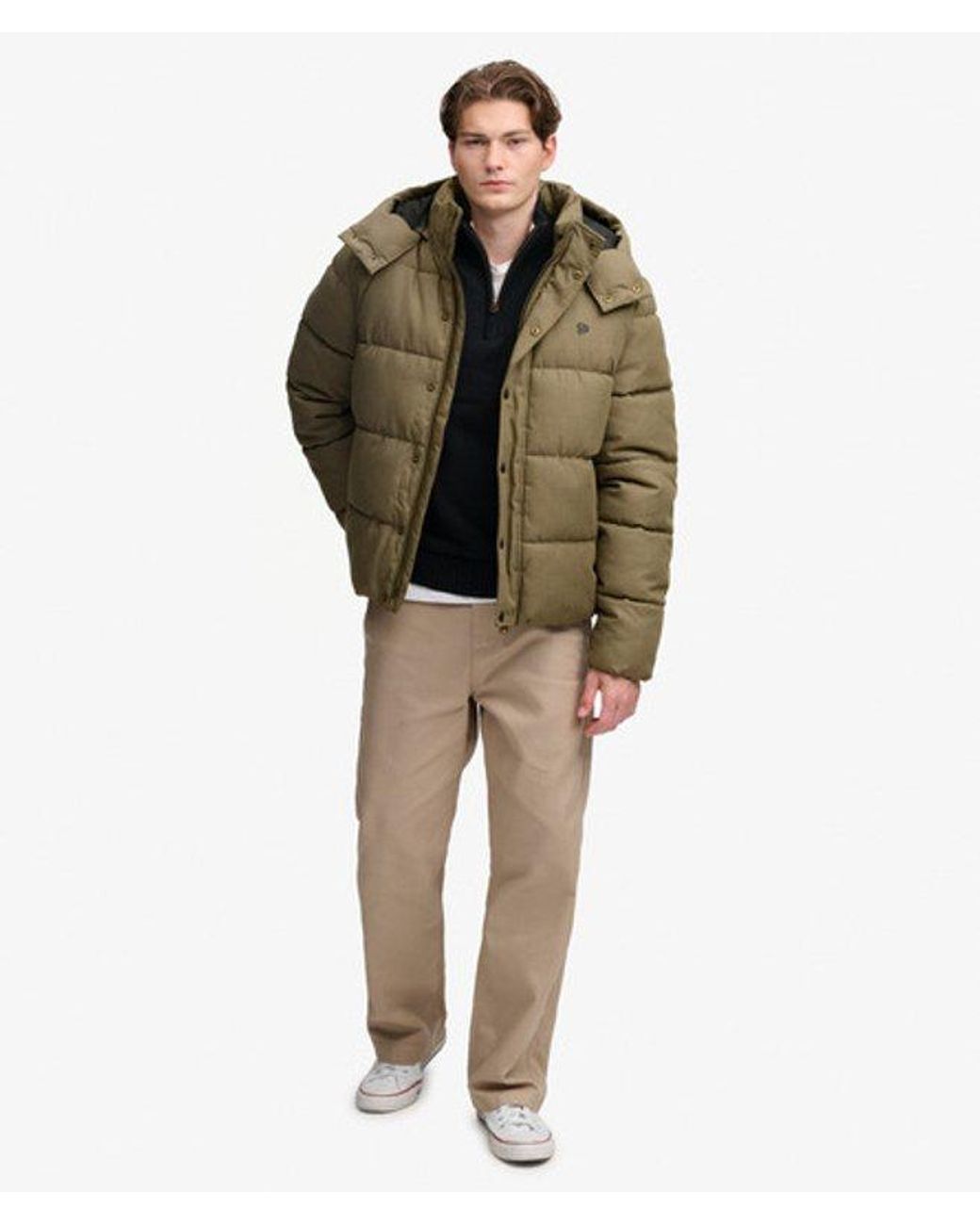 Superdry Green & Co Premium Hooded Check Puffer Jacket for men