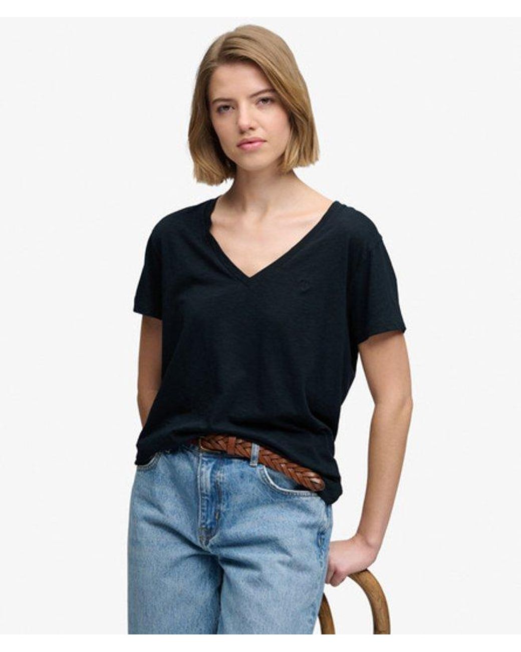 Femme T-Shirt Studios Slub Avec Logo Brodé Taille Superdry en coloris Black