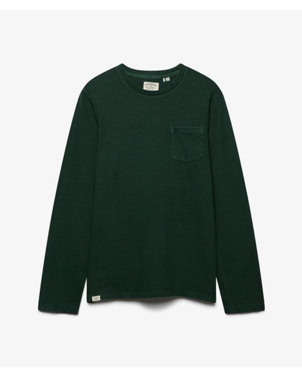 Superdry Green Cotton Linen Long Sleeve Pocket Top for men