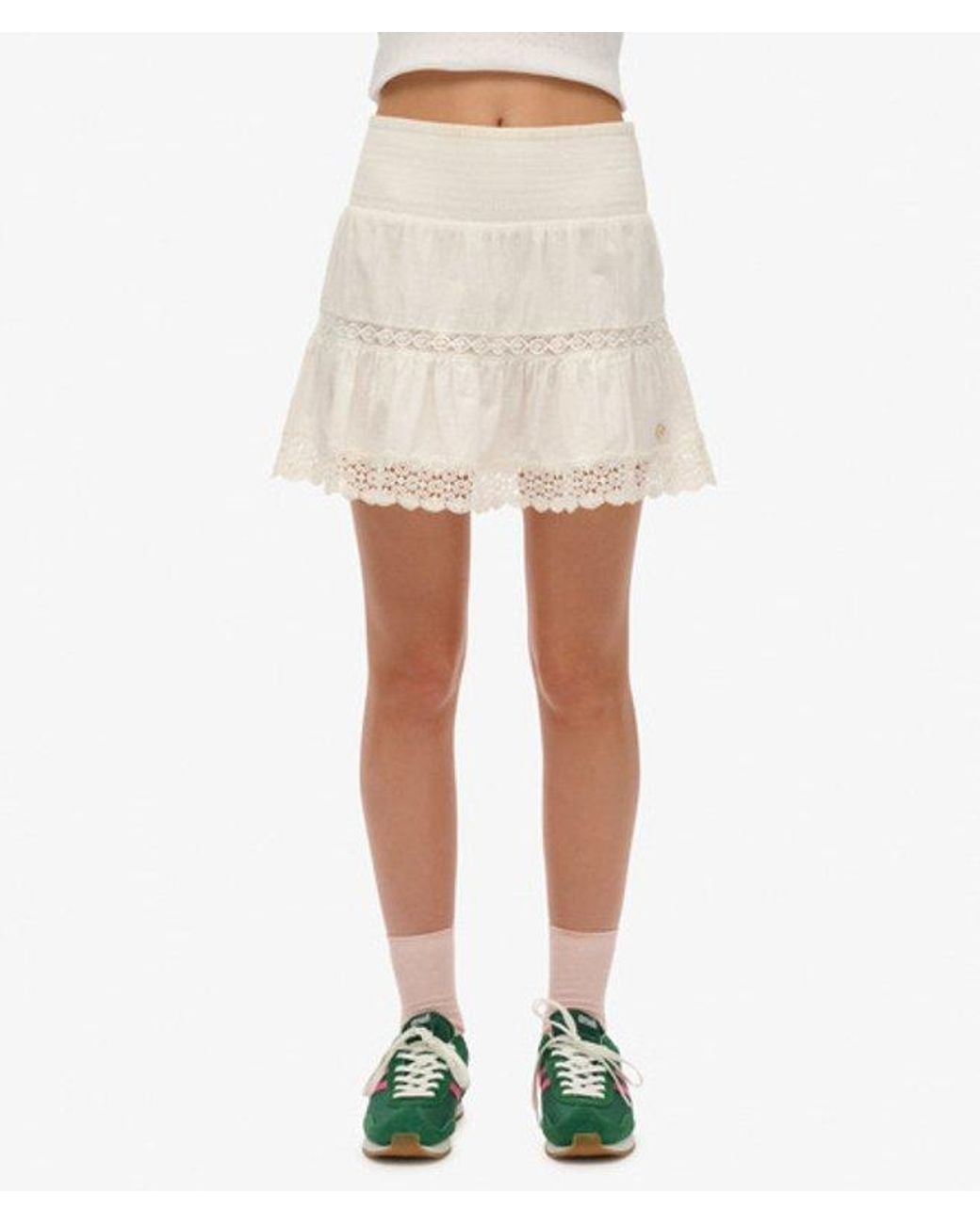 Superdry Natural & Co Ladies Loose Fit Textured Ibiza Lace Mix Mini Skirt