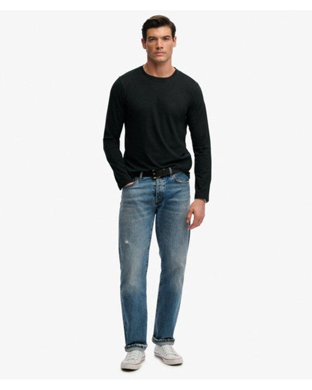 Superdry Black & Co Classic Cotton Linen Long Sleeve Top for men