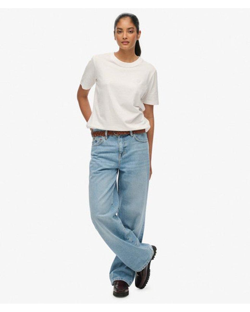 Superdry Blue & Co Organic Cotton Mid Rise Wide Leg Jeans