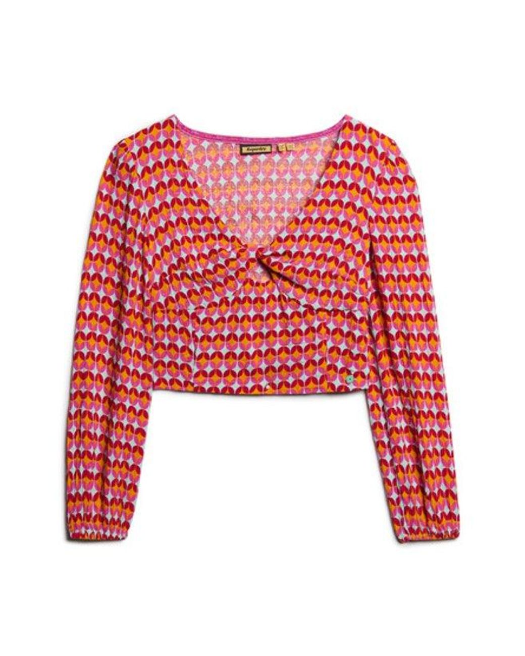 Superdry Red & Co Long Sleeve Woven Crop Top