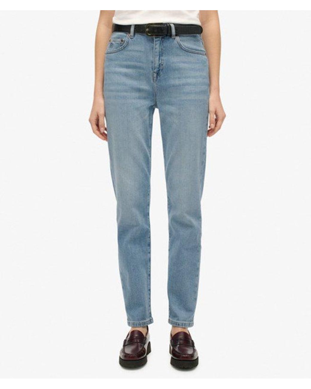 Superdry Blue Organic Cotton High Rise Mom Jeans Size: 26/32