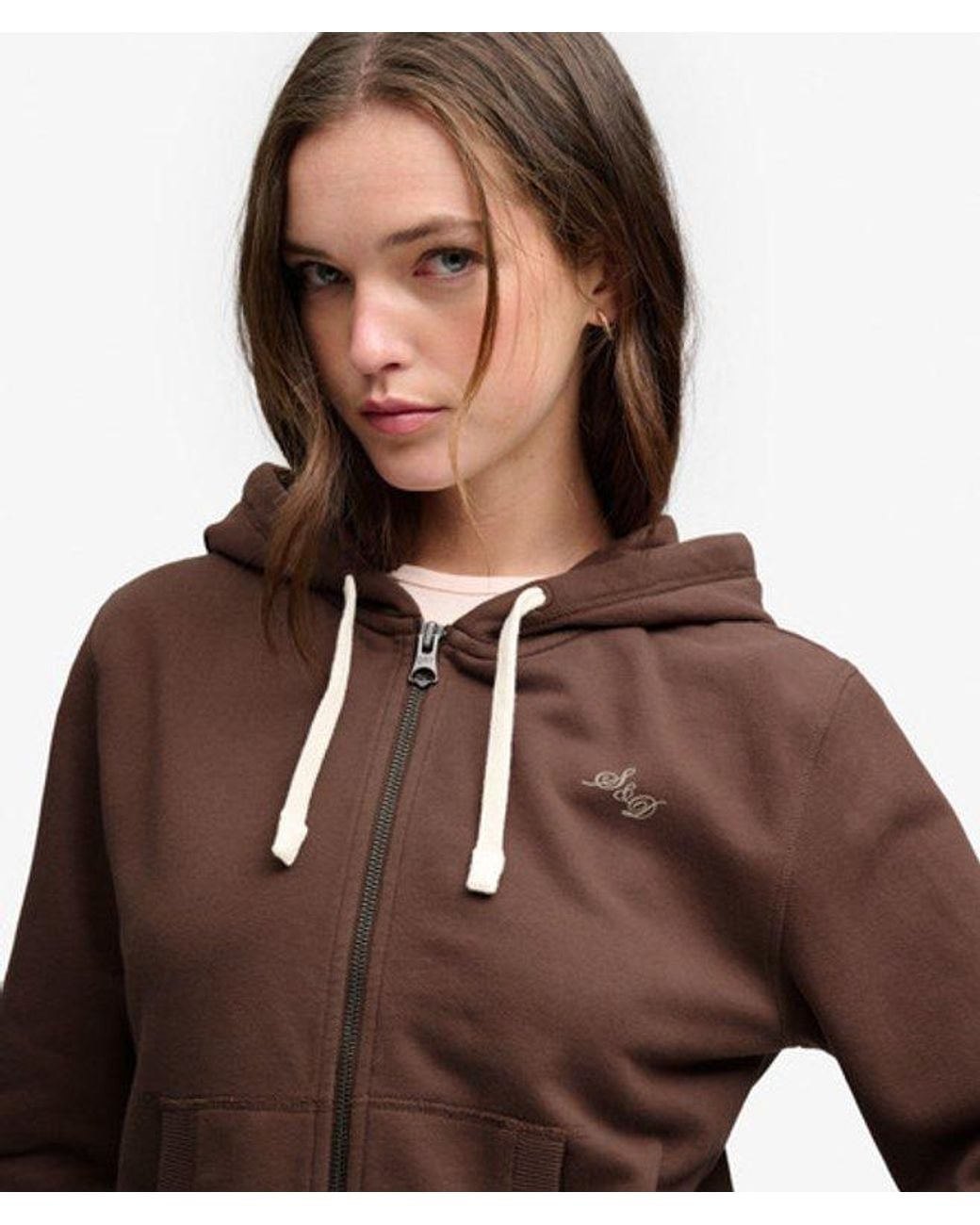 Superdry Brown & Co Athletic Essentials Printed Crop Zip Hoodie