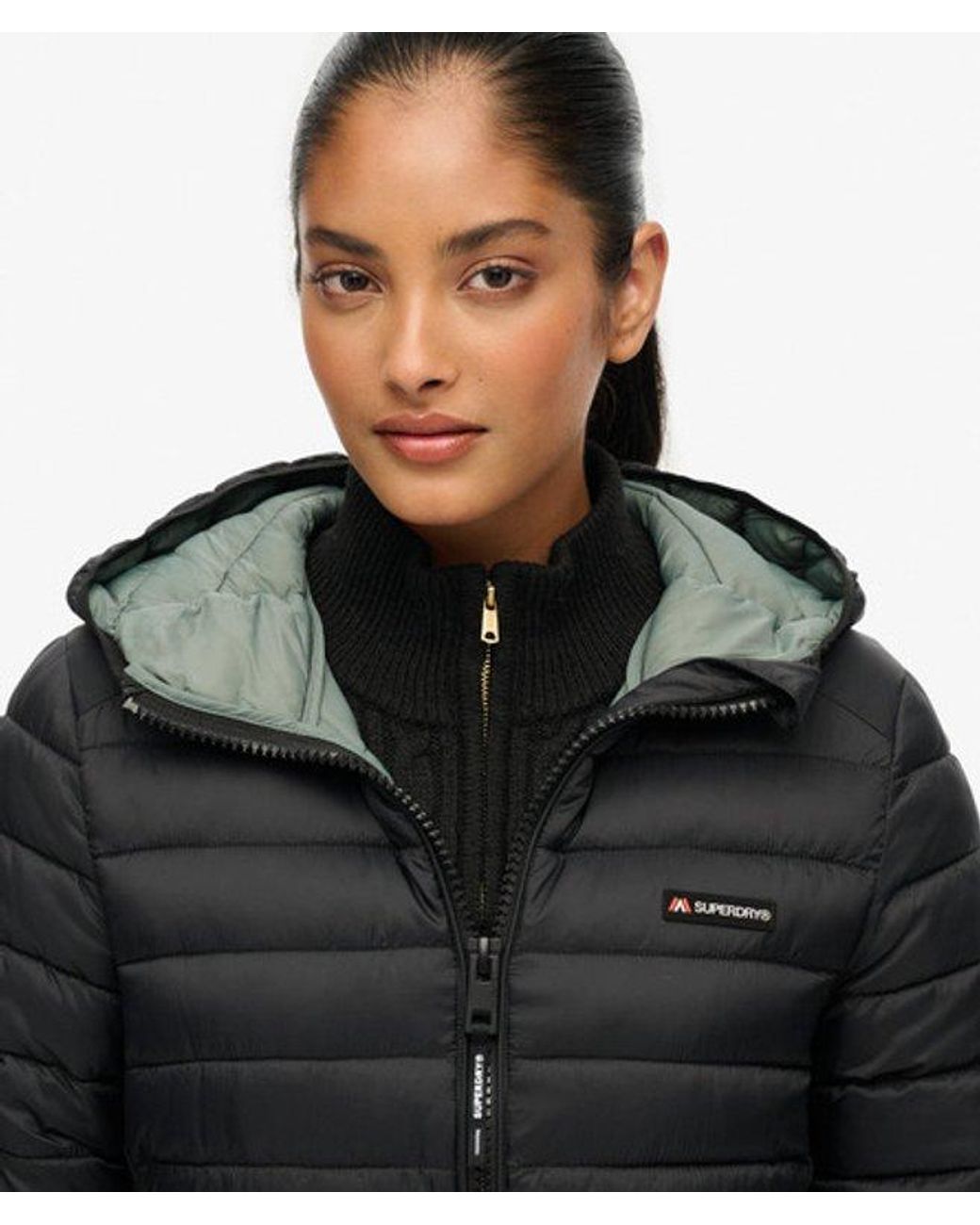 Superdry Black & Co Hooded Fuji Lite Mid Length Padded Jacket