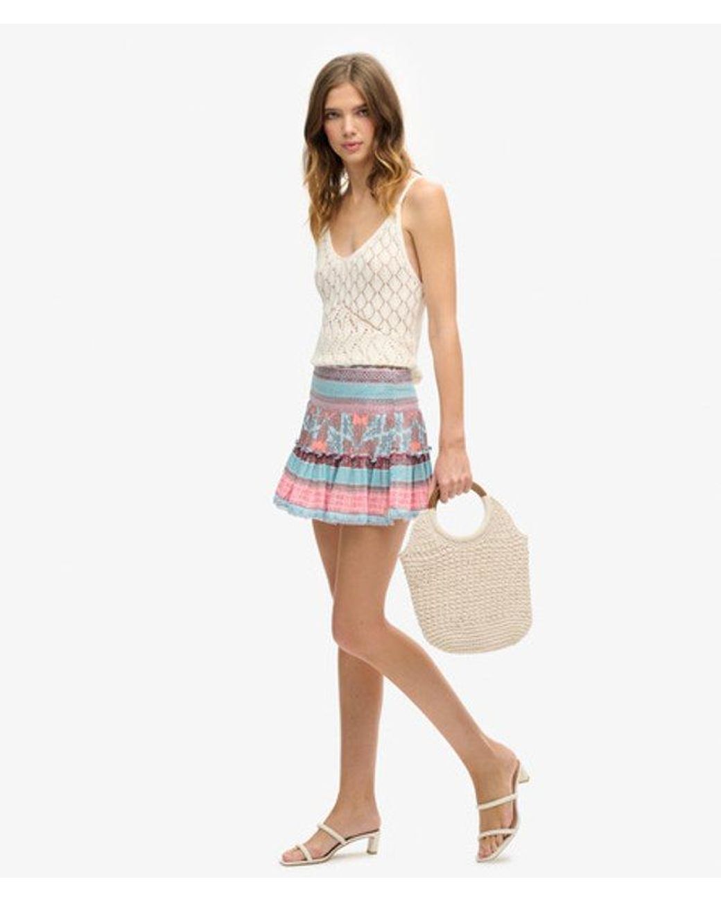 Superdry White & Co Printed Shirred Mini Skirt