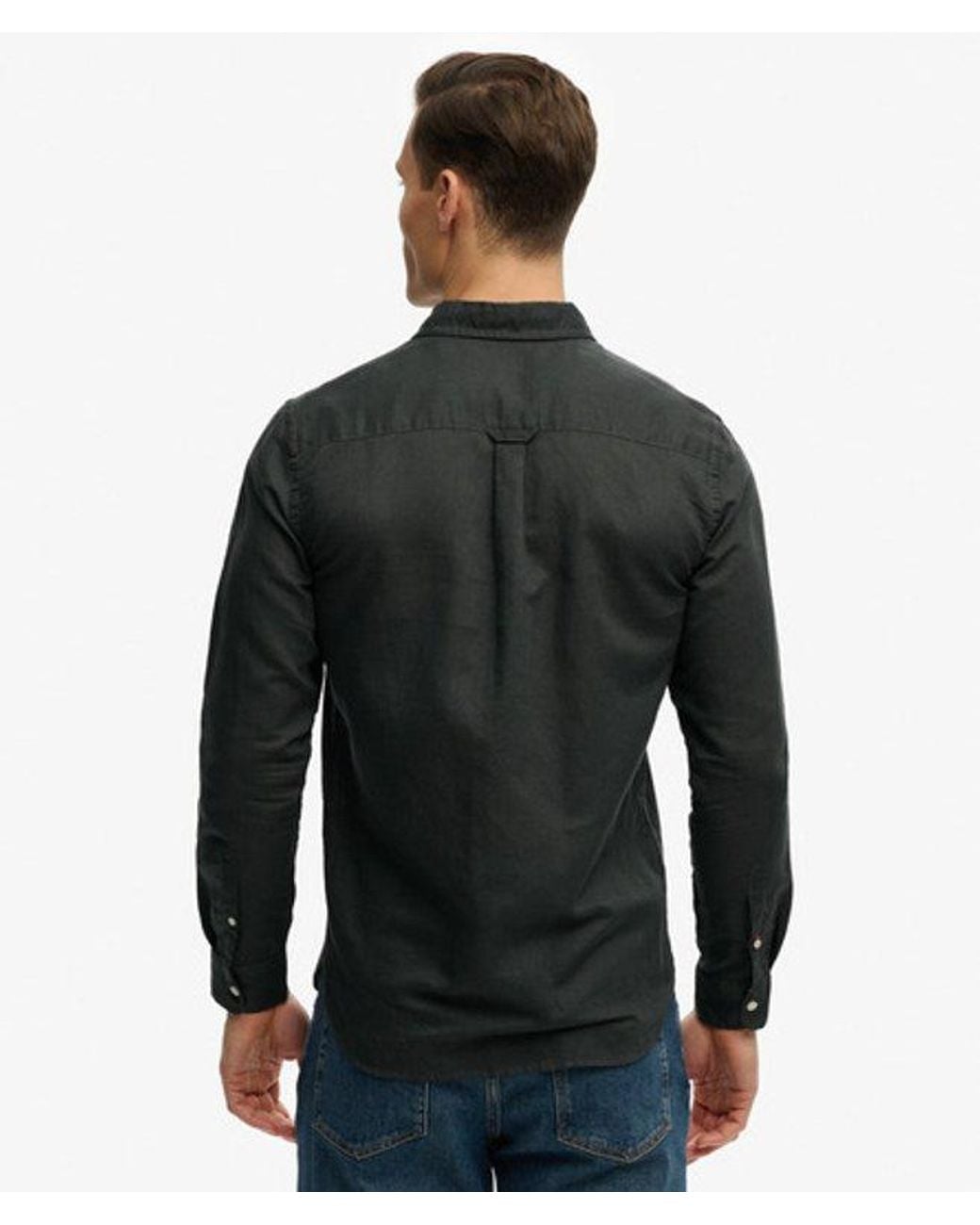 Superdry Black & Co Cotton Linen Long Sleeve Shirt for men