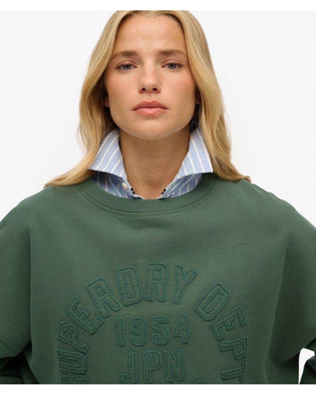 Superdry Green & Co Athletic Essentials Tonal Applique Crew Sweatshirt