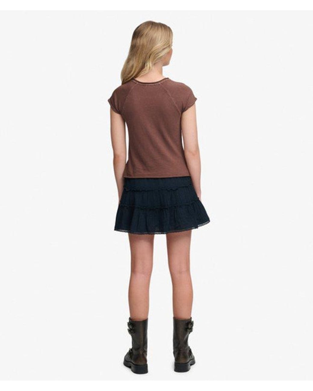 Superdry Blue Cheesecloth Tiered Mini Skirt