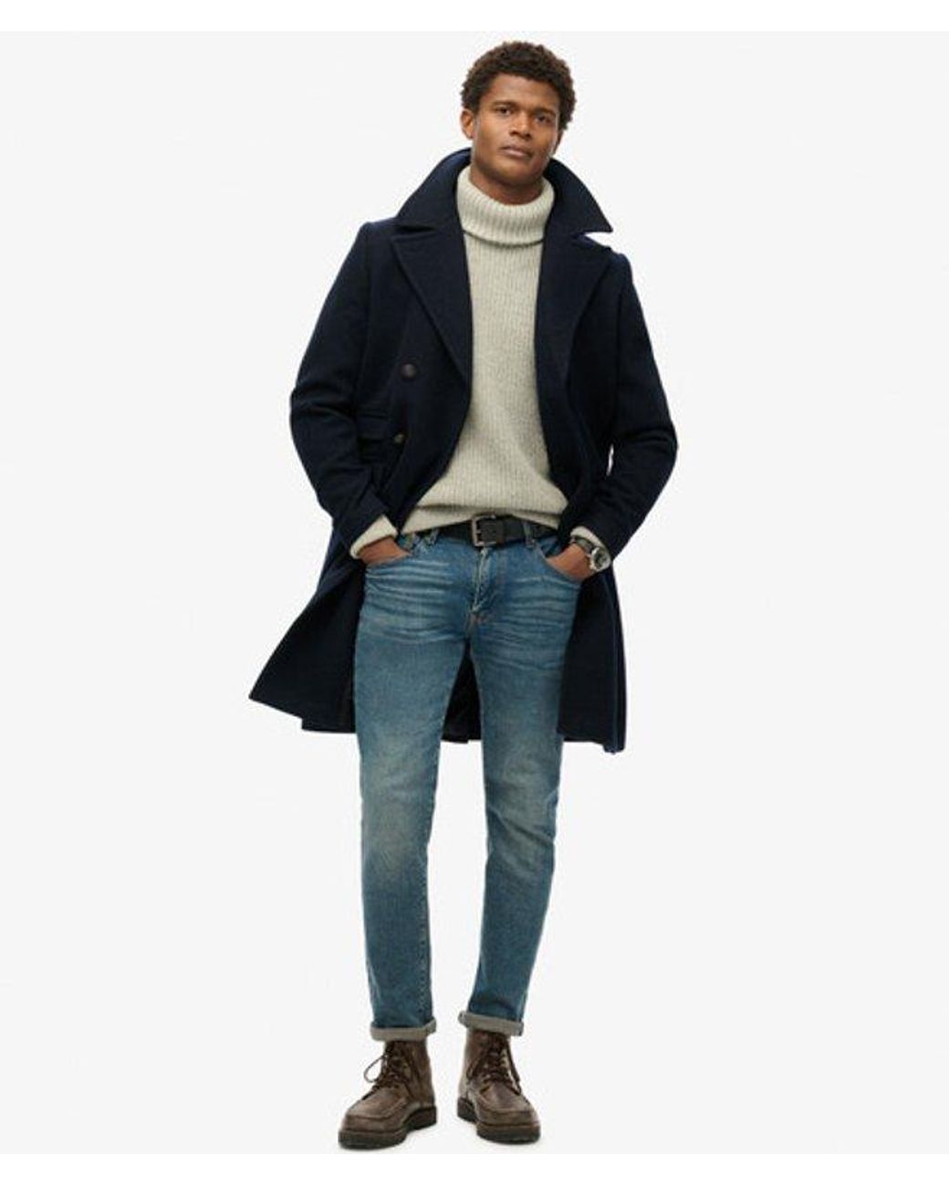 Superdry Blue & Co The Merchant Store - Wool Long Coat for men