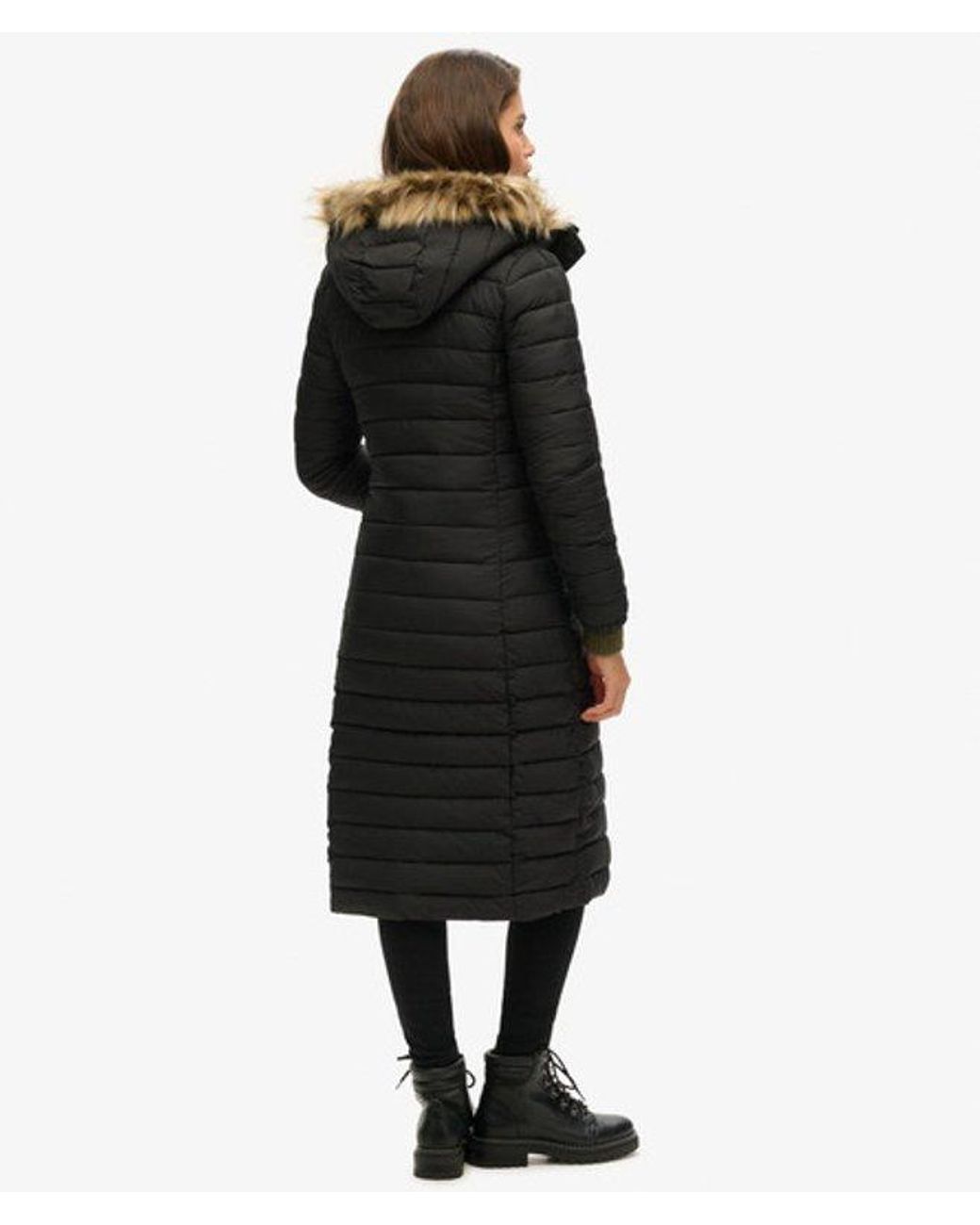 Superdry Black Fully Lined Logo Badge Nylon Puffer Coat