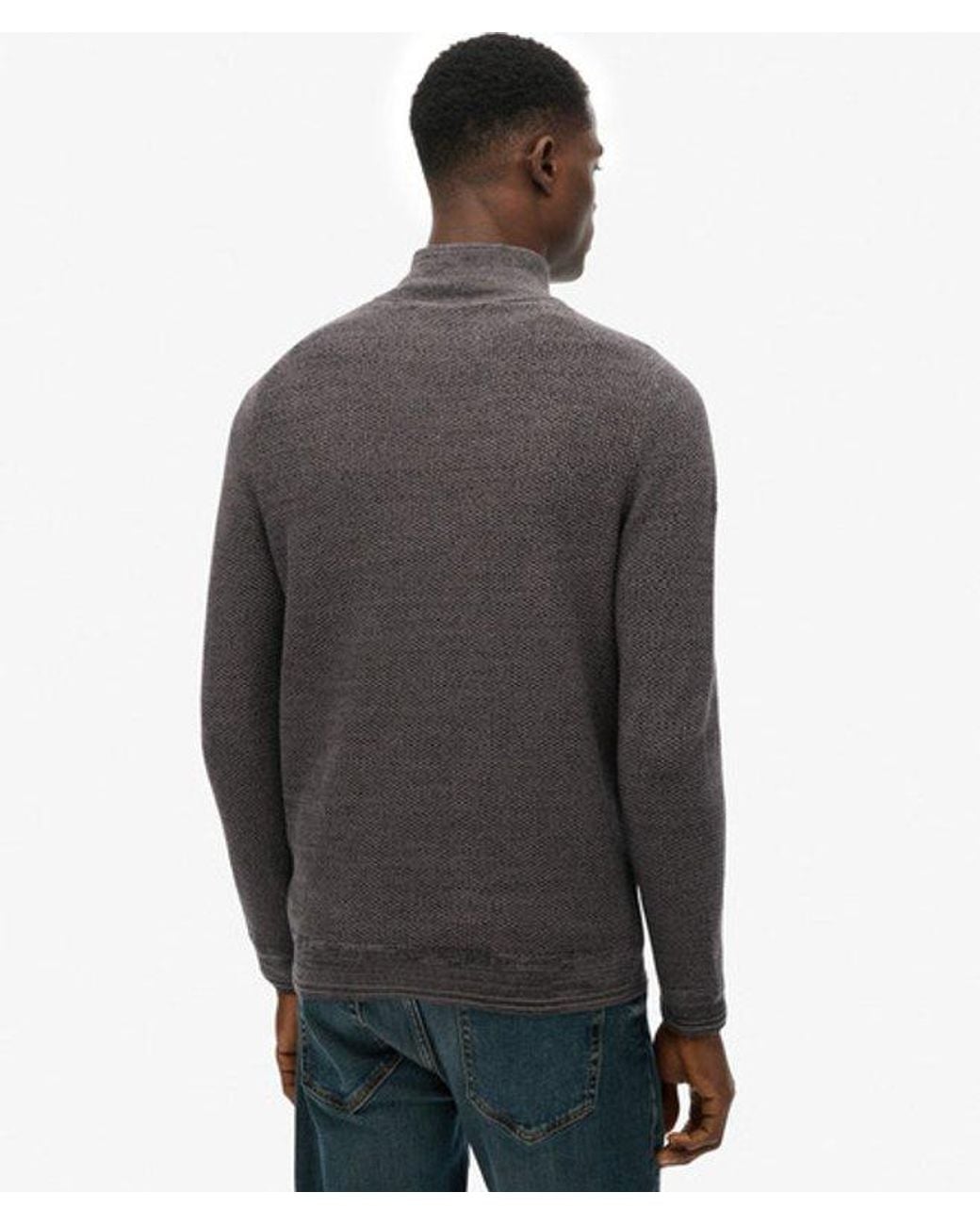 Superdry Gray Cotton Texture Half-Zip Jumper for men