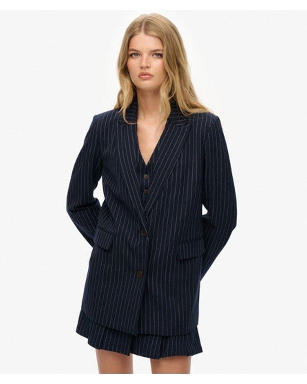 Superdry Blue & Co Pinstripe Boyfriend Blazer