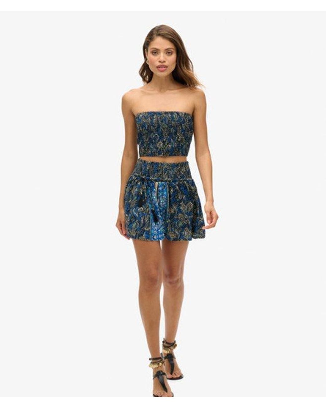 Superdry Blue & Co Ladies Slim Fit Paisley Print St Tropez Bandeau Top