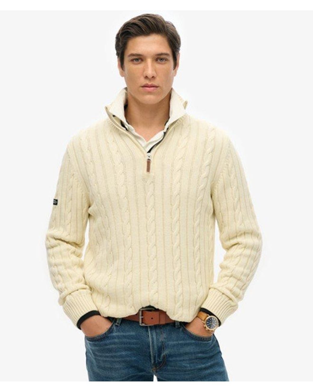 Superdry Natural & Co Cotton Classic Cable Half-zip Jumper for men