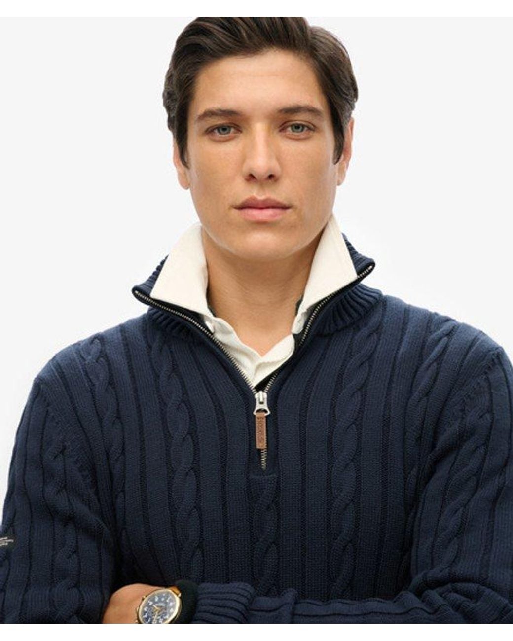 Superdry Blue & Co Cotton Classic Cable Half-zip Jumper for men