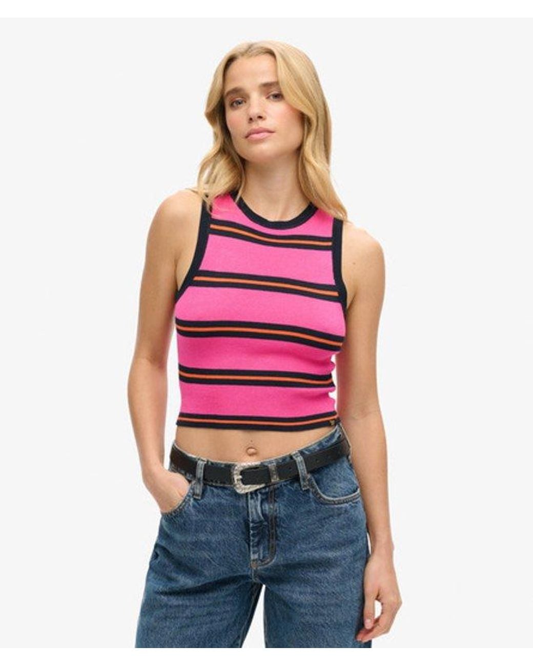Superdry Red Fine Knitted Tank Top, Size: 10