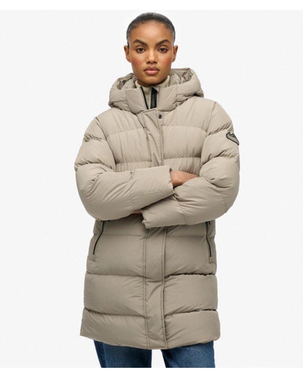 Superdry Gray & Co Hooded Sports Puffer Mid Length Jacket