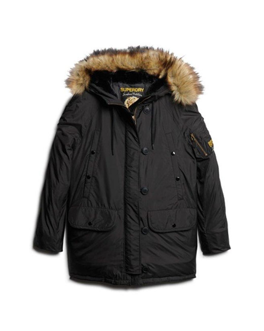 Superdry Black & Co Classic Logo Patch Military Hooded Ma1 Parka Coat