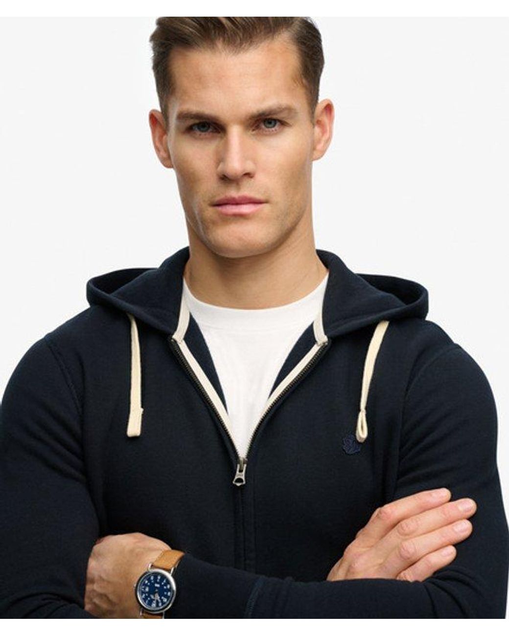 Superdry Blue & Co Monogram Embroidered Zip Hoodie for men