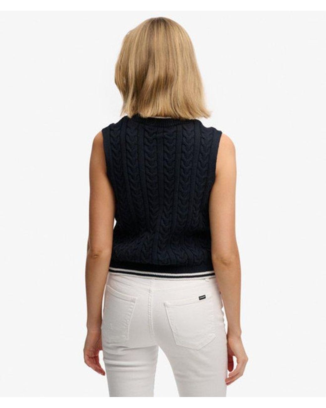 Superdry Blue Cable Button Down Tank Top