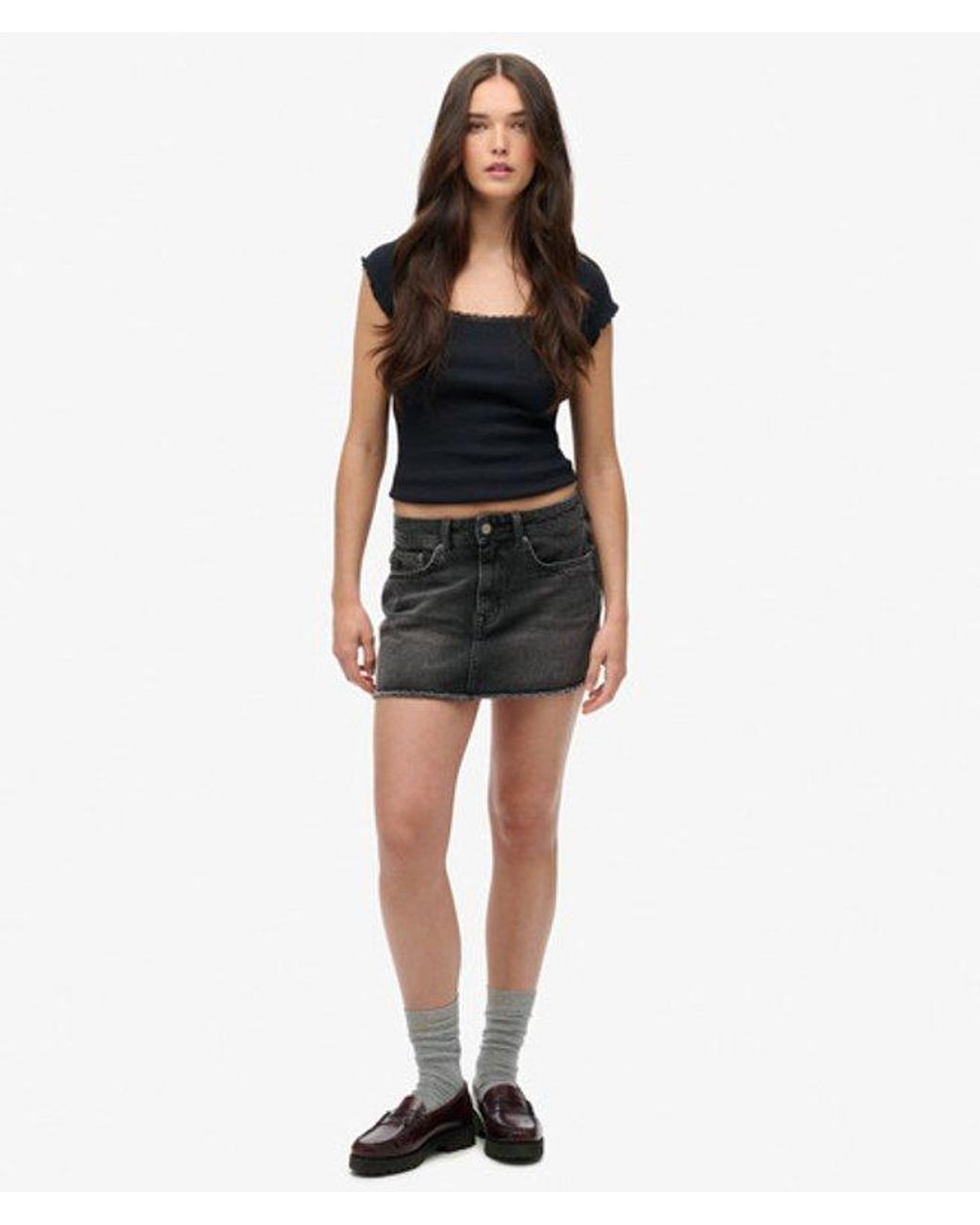 Superdry Black & Co Denim Mini Skirt