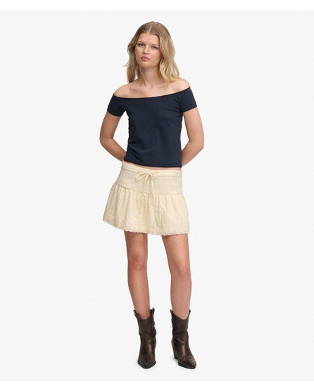 Superdry Blue & Co Broderie Trim Mini Skirt