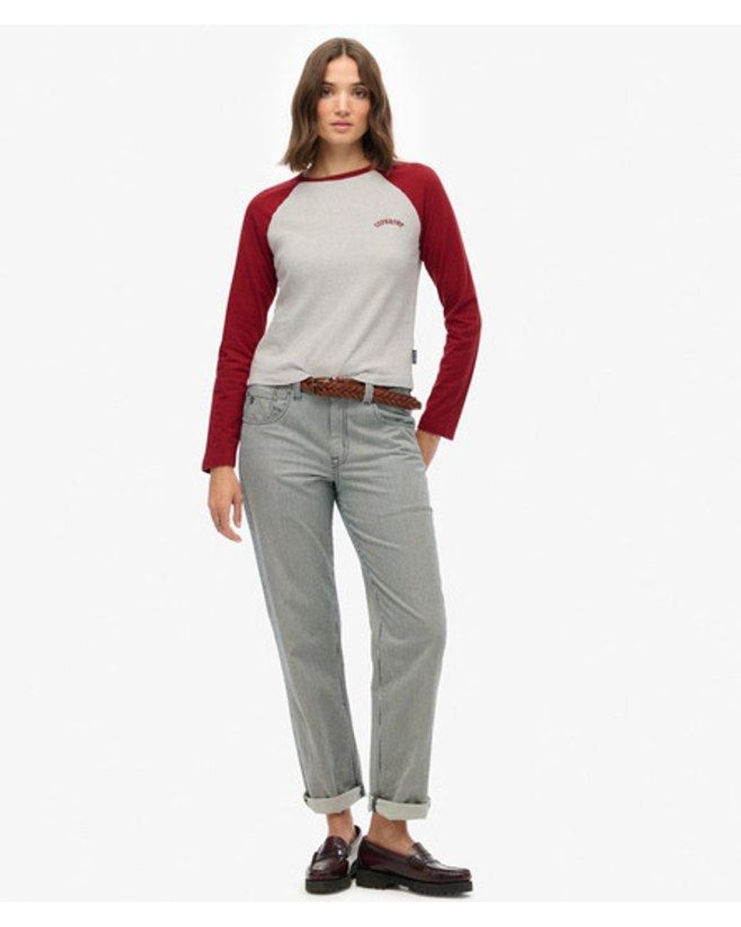 Superdry Red Essential Logo Long Sleeve Baseball Top