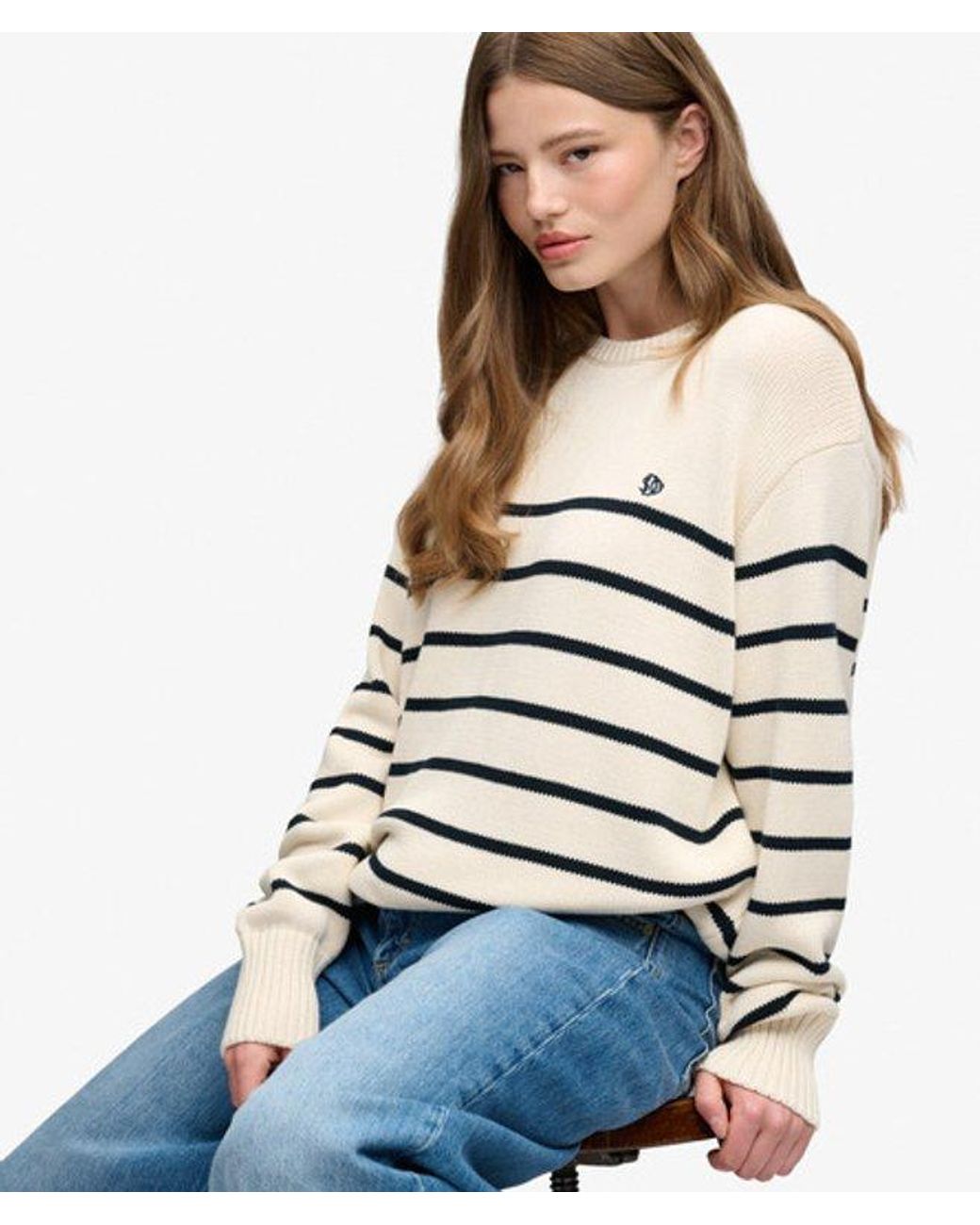 Superdry White Oversized Stripe Jumper