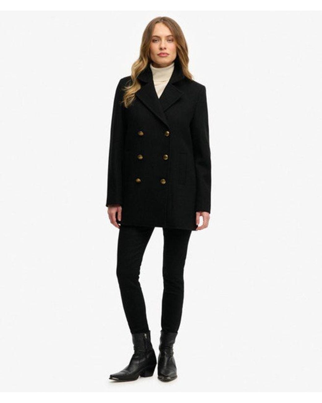 Superdry Black & Co Double Breasted Pea Coat
