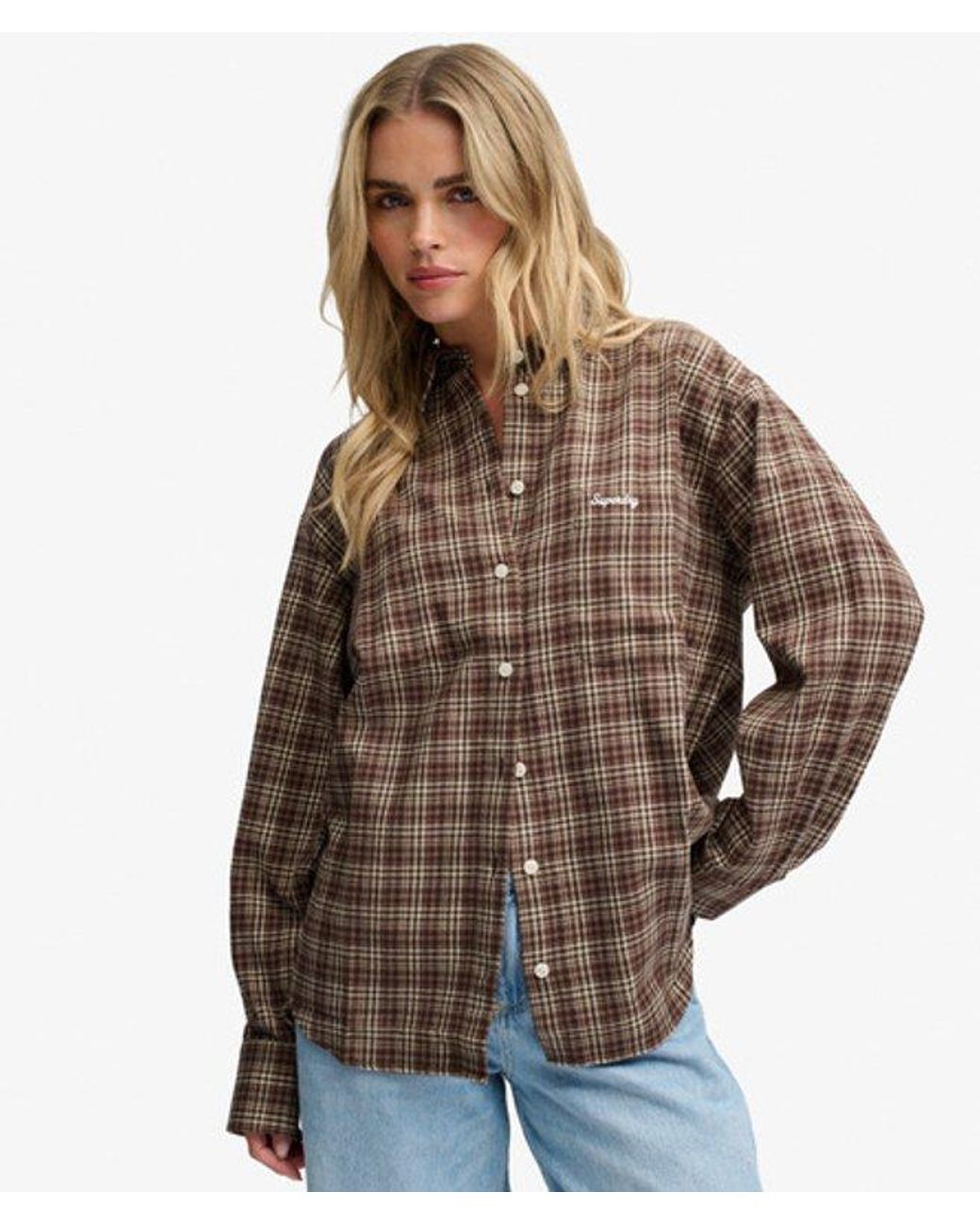 Superdry Brown Check Flannel Relaxed Shirt