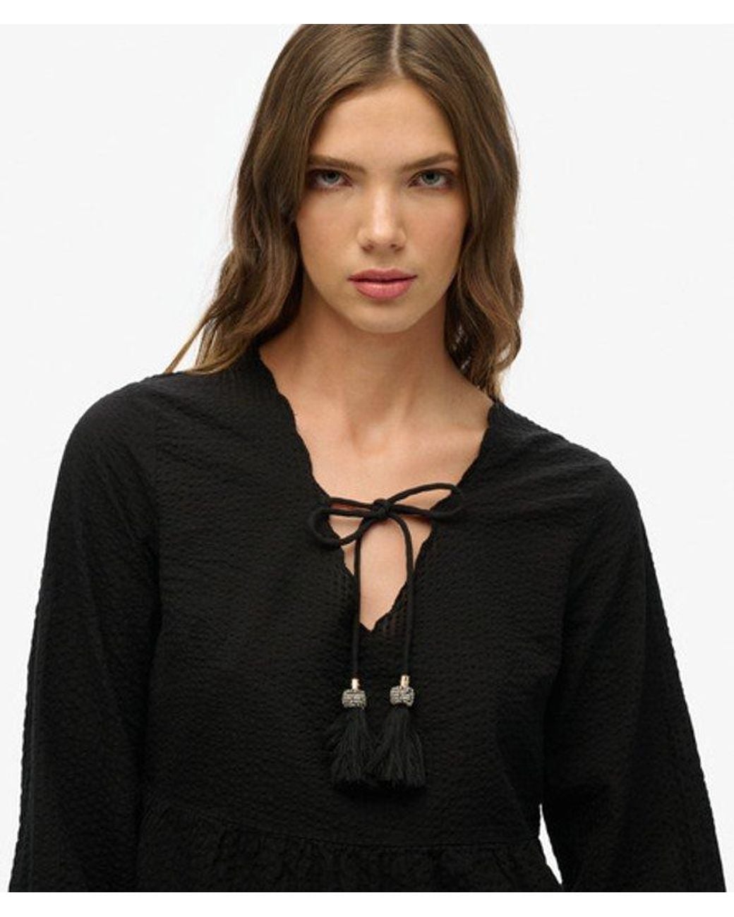 Superdry Black & Co Broderie Tiered Mini Dress