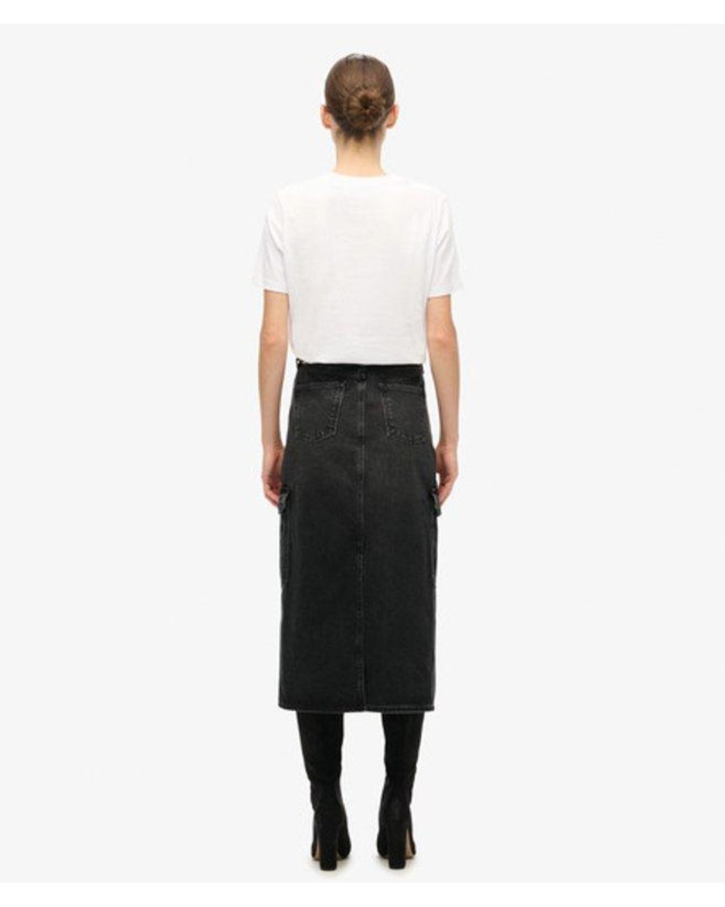 Superdry Black & Co Denim Cargo Pocket Midi Skirt