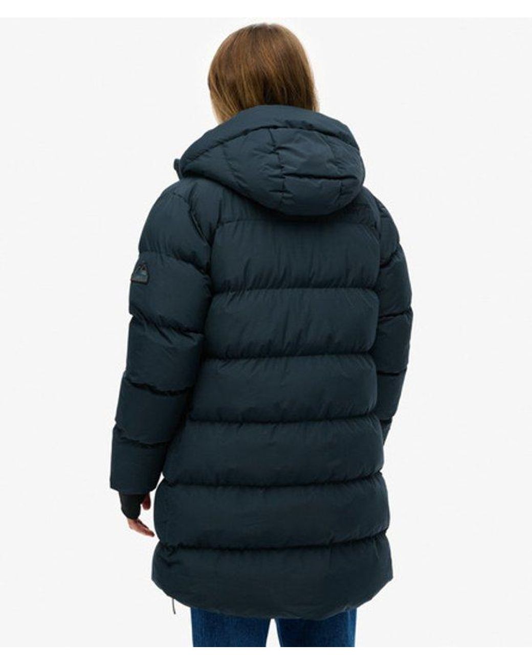 Superdry Blue & Co Hooded Sports Puffer Mid Length Jacket